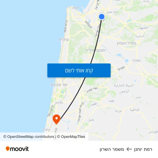 מפת רמת יוחנן למשמר השרון