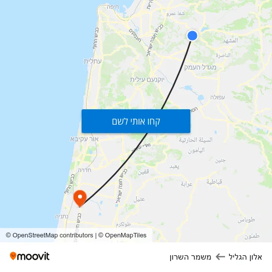 מפת אלון הגליל למשמר השרון