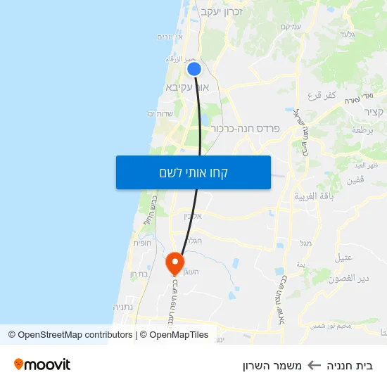 מפת בית חנניה למשמר השרון