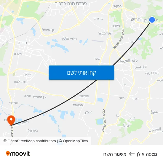 מפת מצפה אילן למשמר השרון
