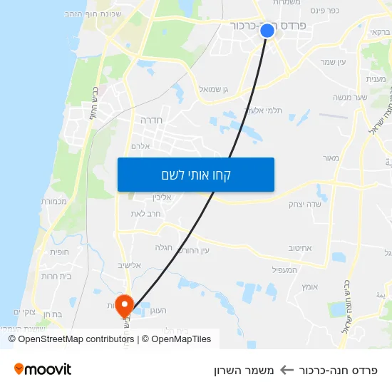 מפת פרדס חנה-כרכור למשמר השרון
