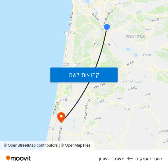 מפת שער העמקים למשמר השרון