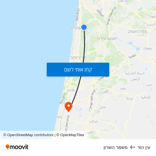 מפת עין הוד למשמר השרון