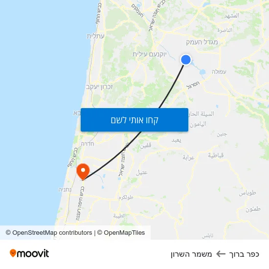 מפת כפר ברוך למשמר השרון