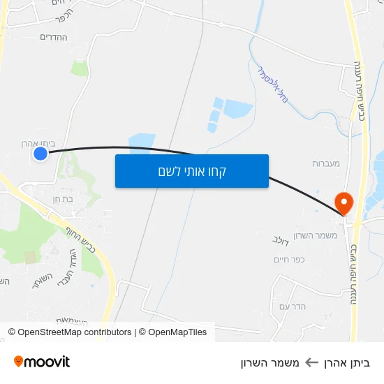 מפת ביתן אהרן למשמר השרון