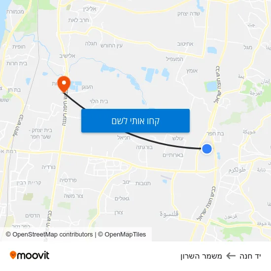 מפת יד חנה למשמר השרון