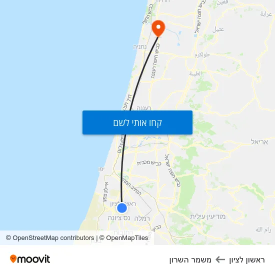 מפת ראשון לציון למשמר השרון