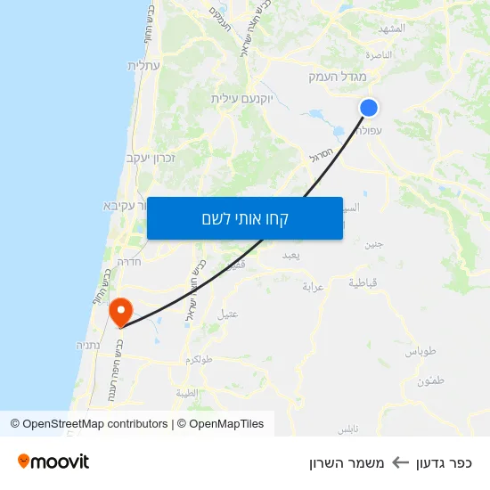 מפת כפר גדעון למשמר השרון