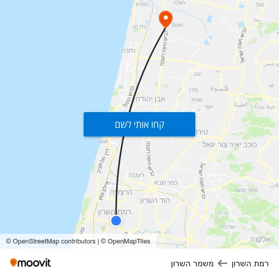 מפת רמת השרון למשמר השרון