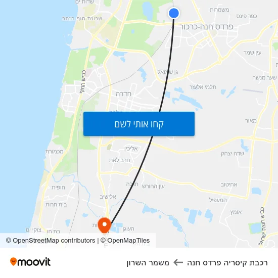 מפת רכבת קיסריה פרדס חנה למשמר השרון