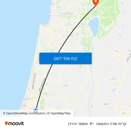 מפת קרית שדה התעופה למשמר הירדן