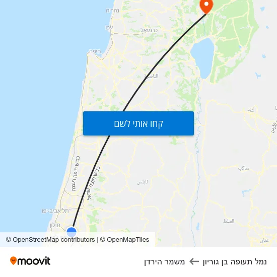 מפת נמל תעופה בן גוריון למשמר הירדן
