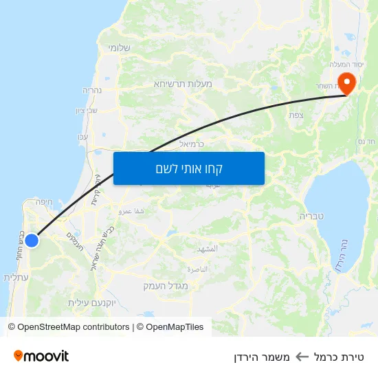 מפת טירת כרמל למשמר הירדן