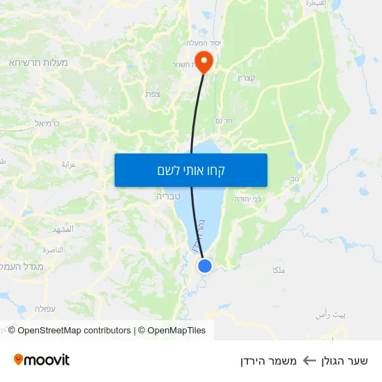 מפת שער הגולן למשמר הירדן
