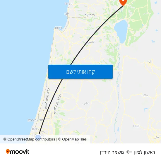 מפת ראשון לציון למשמר הירדן