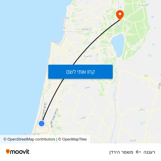 מפת רעננה למשמר הירדן
