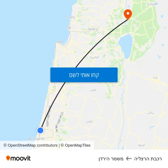מפת רכבת הרצליה למשמר הירדן