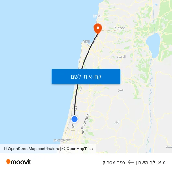 מפת מ.א. לב השרון לכפר מסריק