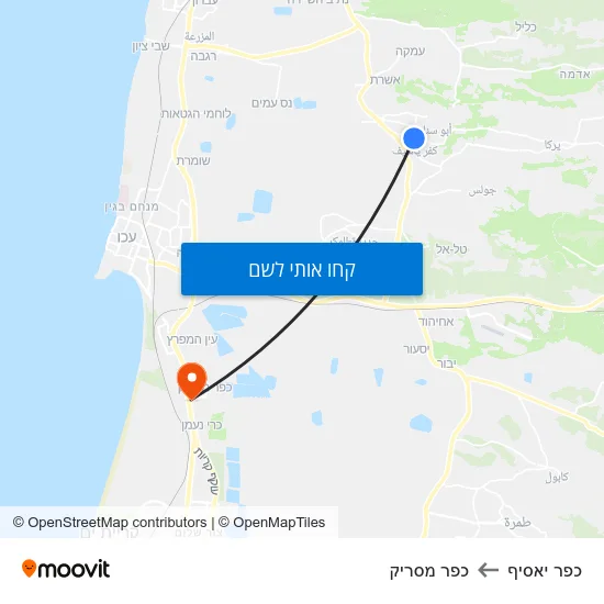 מפת כפר יאסיף לכפר מסריק
