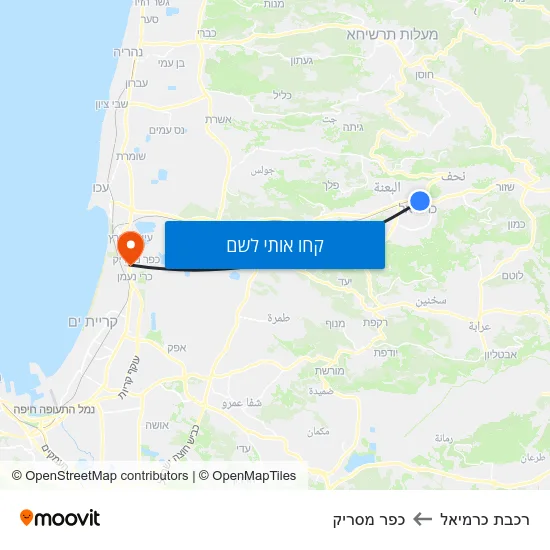 מפת רכבת כרמיאל לכפר מסריק