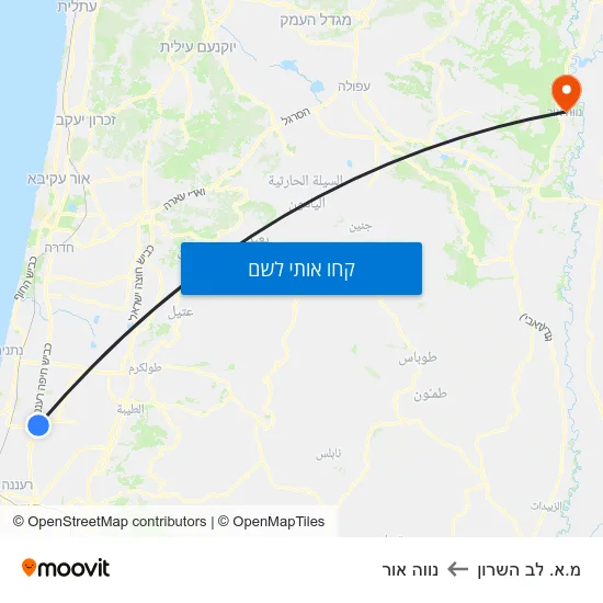 מפת מ.א. לב השרון לנווה אור