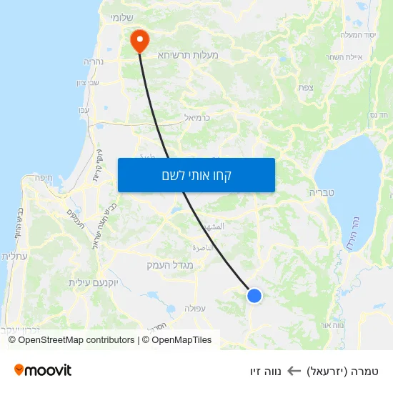 מפת טמרה (יזרעאל) לנווה זיו