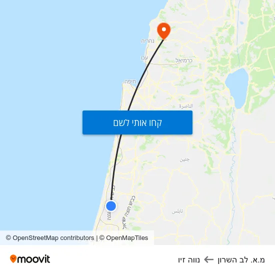 מפת מ.א. לב השרון לנווה זיו