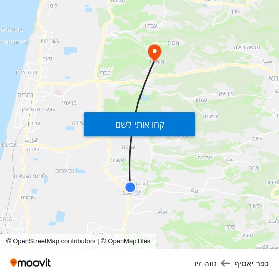 מפת כפר יאסיף לנווה זיו