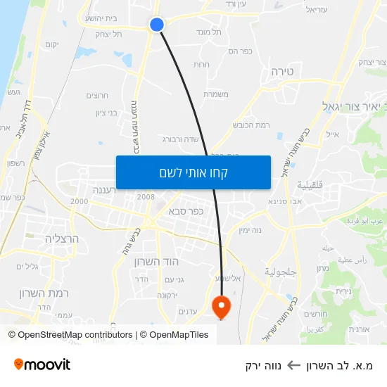 מפת מ.א. לב השרון לנווה ירק