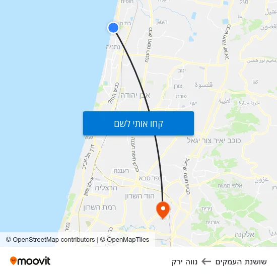 מפת שושנת העמקים לנווה ירק