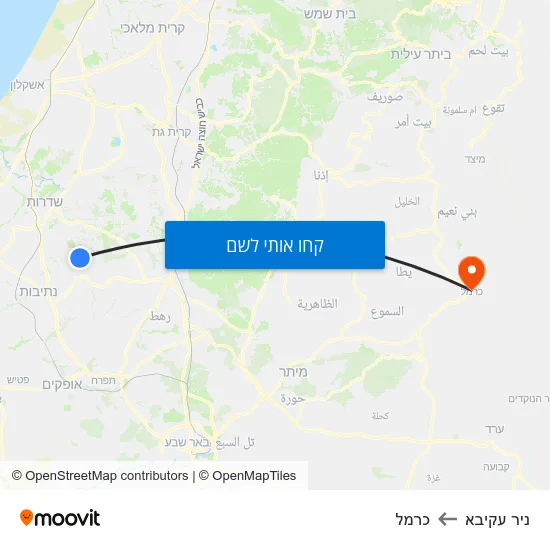 מפת ניר עקיבא לכרמל