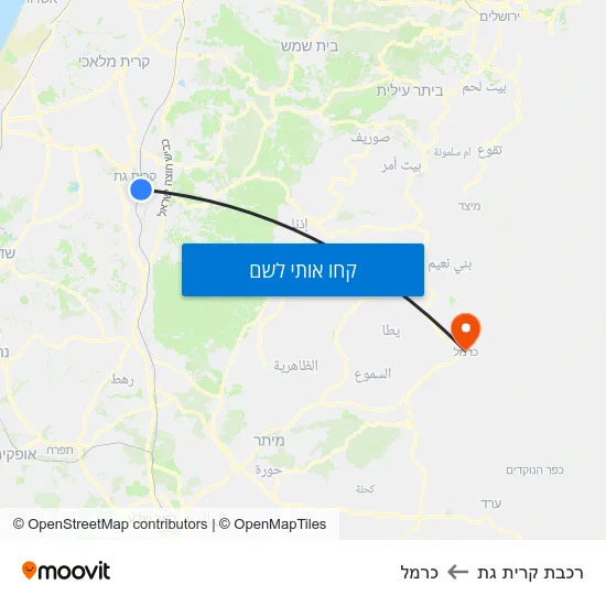 מפת רכבת קרית גת לכרמל