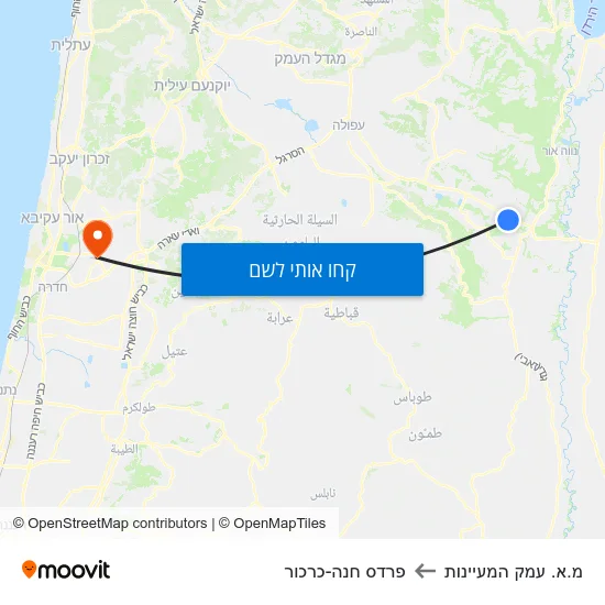 מפת מ.א. עמק המעיינות לפרדס חנה-כרכור