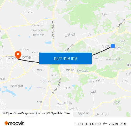 מפת מ.א. מנשה לפרדס חנה-כרכור