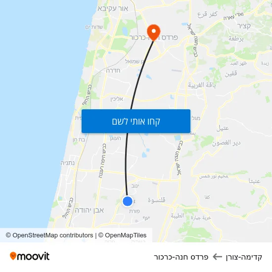 מפת קדימה-צורן לפרדס חנה-כרכור