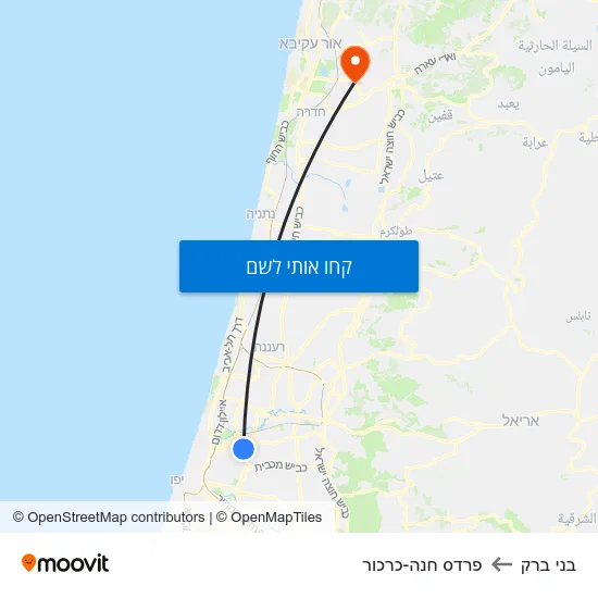 מפת בני ברק לפרדס חנה-כרכור