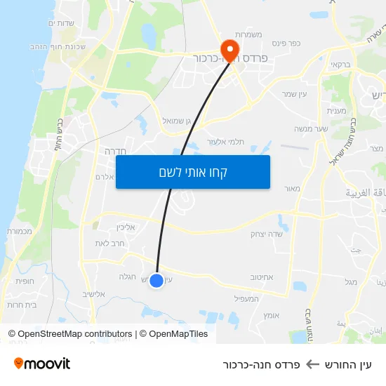 מפת עין החורש לפרדס חנה-כרכור