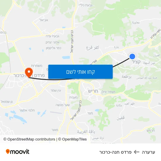 מפת ערערה לפרדס חנה-כרכור