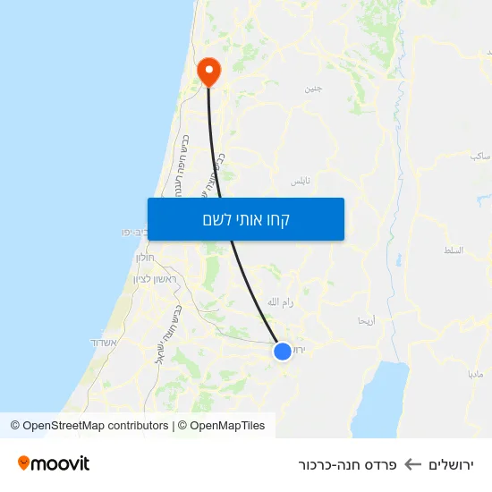 מפת ירושלים לפרדס חנה-כרכור