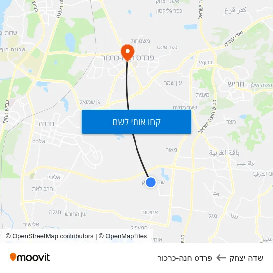 מפת שדה יצחק לפרדס חנה-כרכור