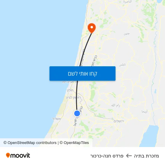 מפת מזכרת בתיה לפרדס חנה-כרכור