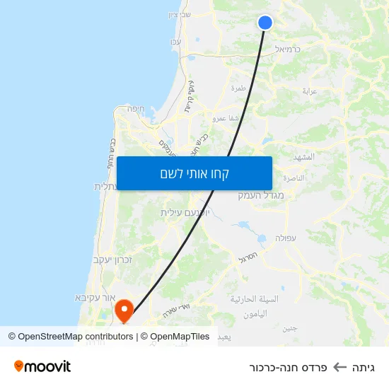 מפת גיתה לפרדס חנה-כרכור