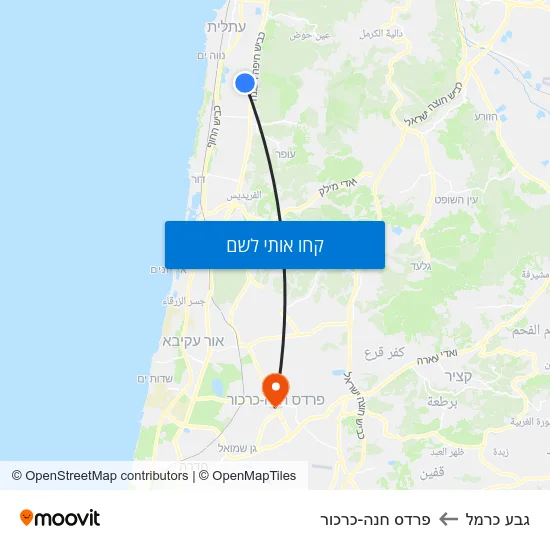 מפת גבע כרמל לפרדס חנה-כרכור