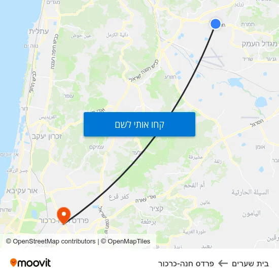 מפת בית שערים לפרדס חנה-כרכור