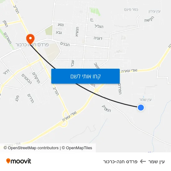 מפת עין שמר לפרדס חנה-כרכור