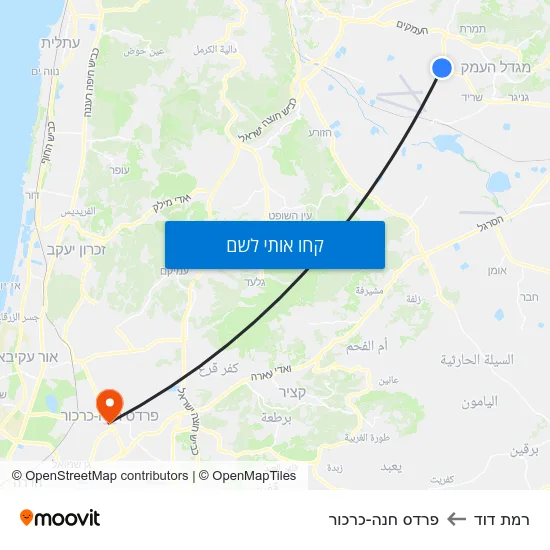 מפת רמת דוד לפרדס חנה-כרכור