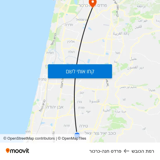 מפת רמת הכובש לפרדס חנה-כרכור