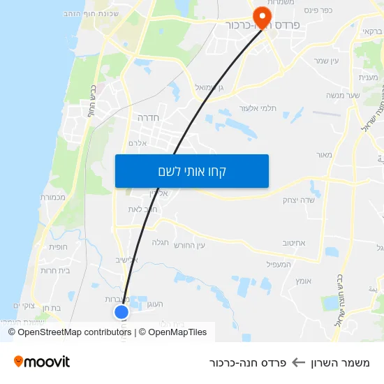מפת משמר השרון לפרדס חנה-כרכור