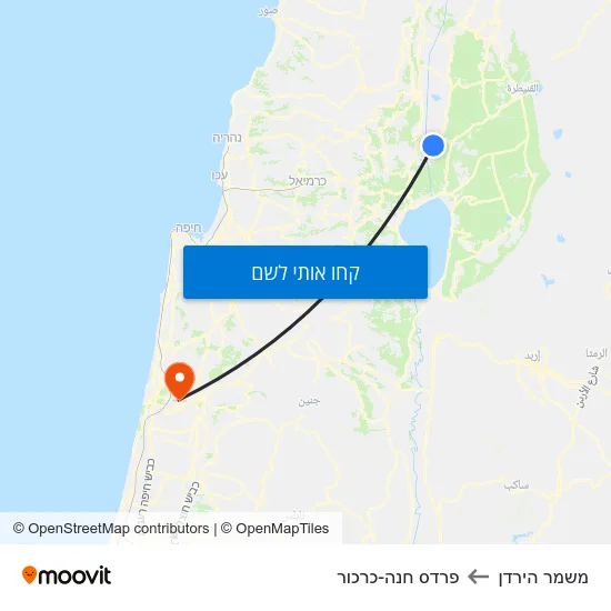 מפת משמר הירדן לפרדס חנה-כרכור