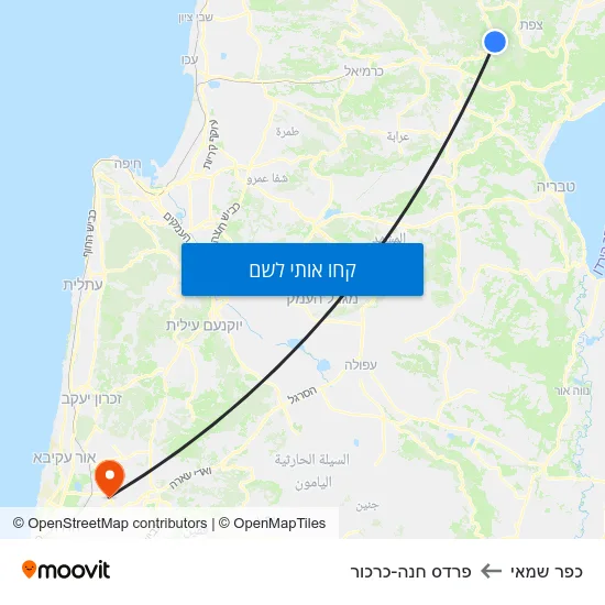 מפת כפר שמאי לפרדס חנה-כרכור